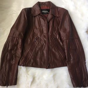 Wilson’s burgundy leather moto jacket